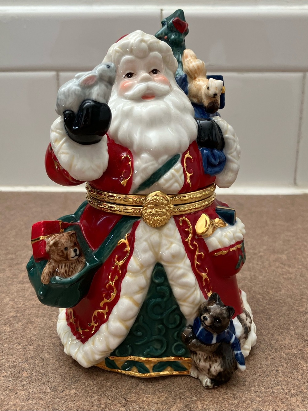 Santa Claus Hinged Trinket Box Woodland Animals Toys Christmas Unbranded 6” Tall